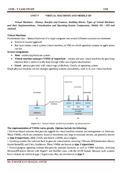 UNIT V CASE STUDY CSE: Virtual Machines & Mobile OS Overview - Studocu