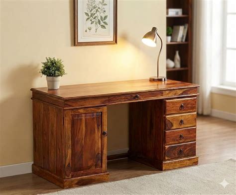 FURNIHUB Sheesham Wood Study Table with Drawer & Storage Cabinet ...
