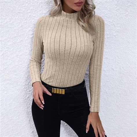 Women's Mock Turtleneck Ribbed Knit Sweater Casual Slim Fitted Basic ...