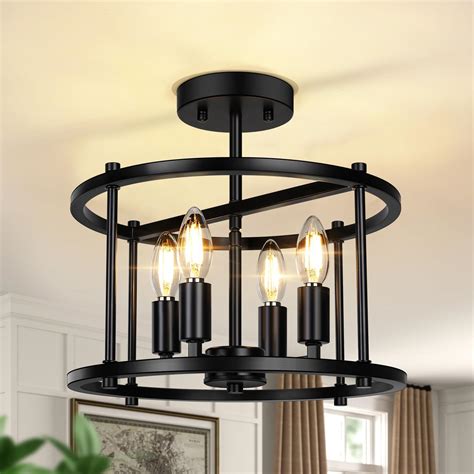 Farmhouse Semi Flush Mount Ceiling Light Fixture, 4-Light Matte Black ...