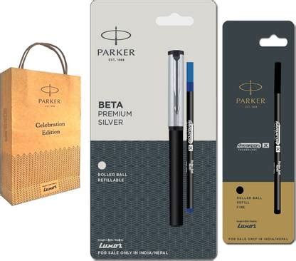 PARKER Beta Premium Silver Roller Pen with New Navigator X Black ...