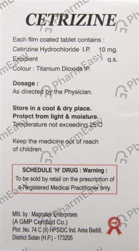 Cetrizine 10 MG Tablet (10): Uses, Side Effects, Price & Dosage | PharmEasy