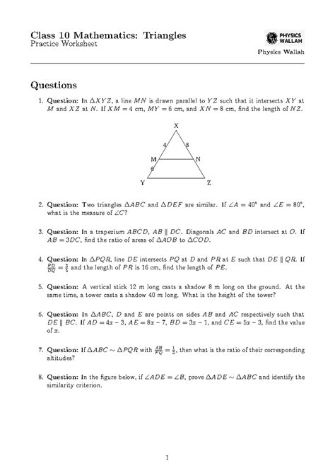 Class 10 Mathematics: Triangles Practice Worksheet by Ritik Mishra ...
