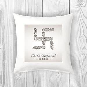 Buy Krazzy Kollections Subh Deepawai Swastik White Cushion Cover with ...