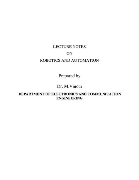 Robotics and Automations material M Vinoth Kumar - LECTURE NOTES ON ...