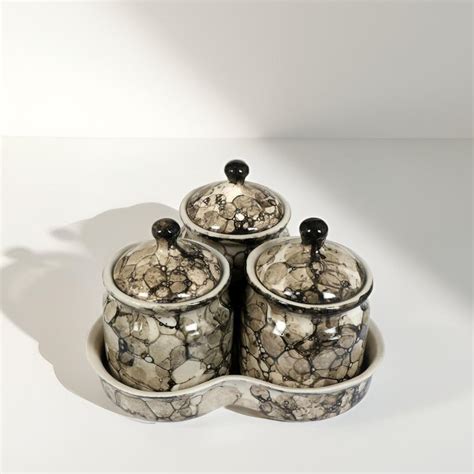 Buy Kreative Homes Ceramic Jars with Lid and Holding Tray ...