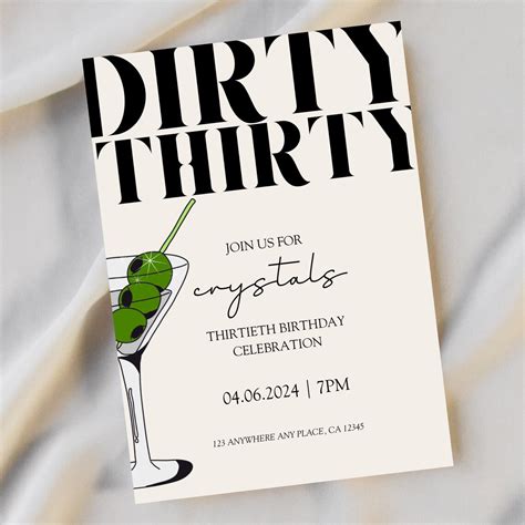 Dirty Thirty Birthday Party Invite | Martini Themed Birthday | Dirty ...