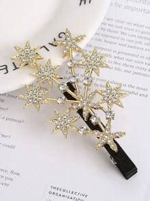 2Pcs Five-Pointed Hollow Star Hair Clips Rhinestone Star Hairpin Silver ...