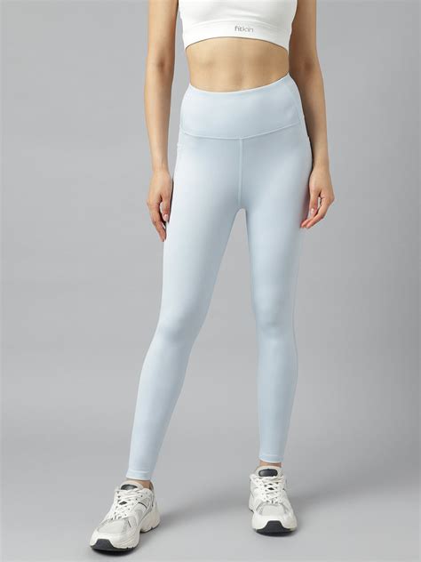 Women's Blue High-Rise Side Mesh Stripes Training Tights – Fitkin