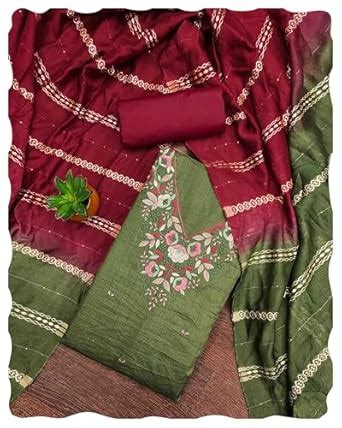 Buy Green Floral Sequins Embroidered Unstitched Cotton Silk Dress ...