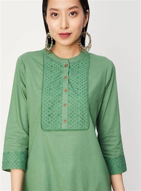 Buy Women Schiffli Embroidered Mandarin Collar Kurta Online at just Rs ...