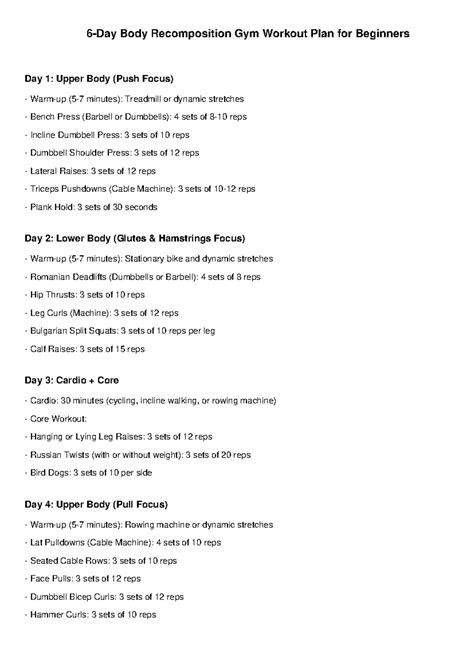 Body Recomposition Workout Plan - 6-Day Body Recomposition Gym Workout ...
