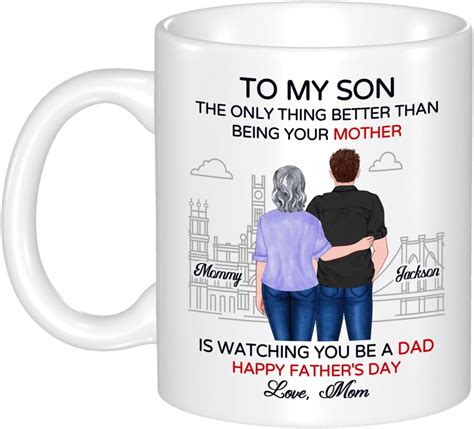 Amazon.com | Personalized Portrait From Mom To My Son Mug, Happy Father ...