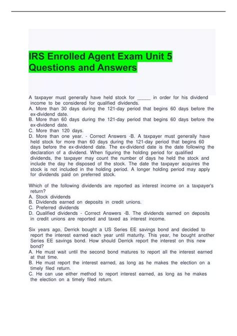 IRS Enrolled Agent Exam Unit 5 Questions and Answers - Enrolled Agent ...