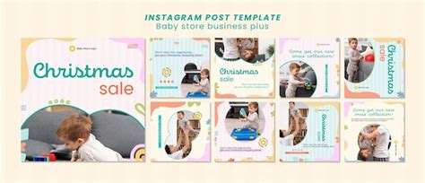 Flat design baby store instagram posts template | Free PSD