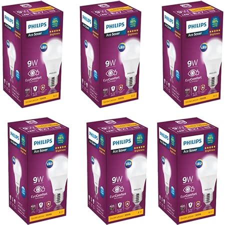 Buy Philips 9-Watts E27 LED Warm White LED Bulb, Pack of 6, (Ace Saver ...