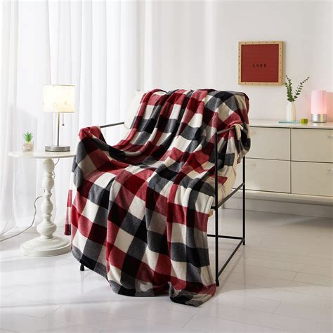 Mainstays Plush Throw Blanket 50x60 Inch Red Plaid Soft Recycled ...