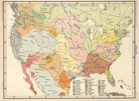 Buy 1650 US Map Native American Indian Tribes Languages | Historical ...