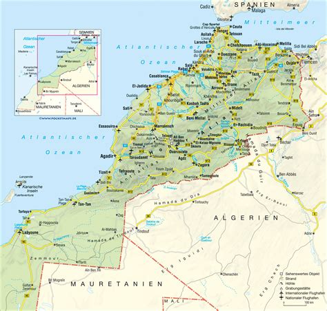 Road map of Morocco with relief, cities and airports | Vidiani.com | Maps of all countries in ...