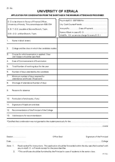 Condonation form - Sl. No. UNIVERSITY OF KERALA APPLICATION FOR ...