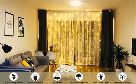 Buy Litehom 300 LED Fairy Curtain Lights with Remote Control Adjustable ...