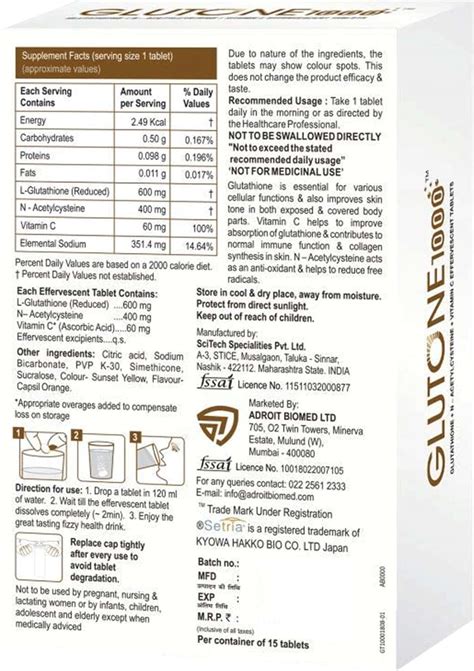 Buy GLUTONE 1000 SETRIA L-GLUTATHIONE & VITAMIN C EFFERVESCENT TABLETS ...