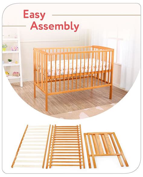 Babyhug Malmo Wooden Cot with 3 Level Height Adjustment & Plug and Play ...