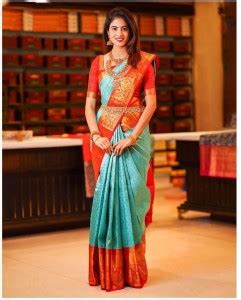 Buy pavanputra fab Printed Kanjivaram Jacquard Light Blue Sarees Online ...