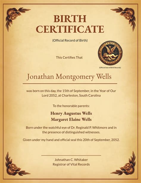 Free Vintage Style Birth Certificate Template to Edit Online