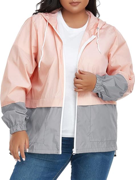 Zando Plus Size Rain Jacket Womens Waterproof with Hood Windbreaker ...