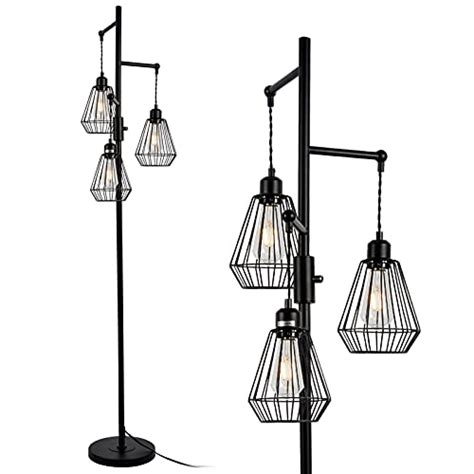 Buy Rayofly Industrial Floor Lamp, 3-Lights Cage Standing Lamp with ...