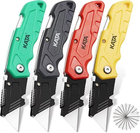 KATA 4-PACK Folding Utility Knife, Heavy Duty Box Cutter with 20pcs SK5 ...