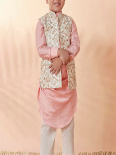 Buy Manyavar Boys Mauve Kurta And Pyjamas With Cream Coloured Floral ...