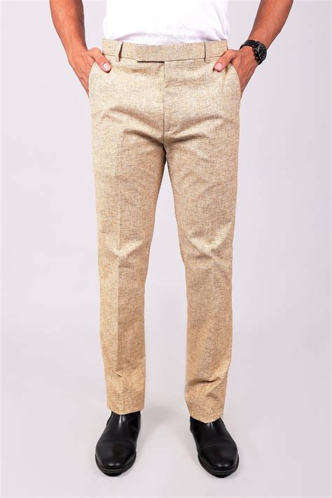 bluebird men's beige lycra linen formal trouser