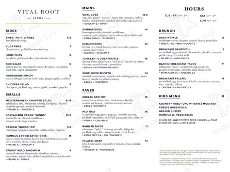 Menu at Vital Root pub & bar, Denver