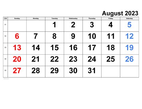 August 2025 Calendar | Free Printable PDF, XLS and PNG