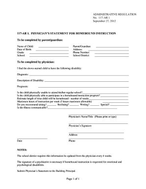 Fillable Online avongrove 117-AR 1 PHYSICIANS STATEMENT FOR HOMEBOUND ...