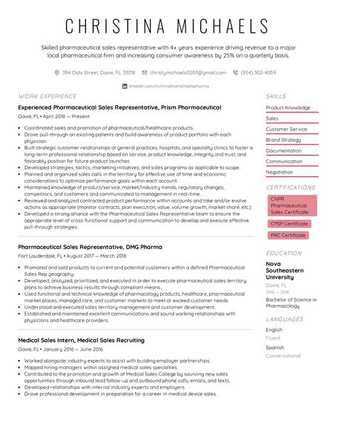 Pharmaceutical Sales Representative Resume Example & Writing Tips for 2025