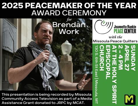 2025 Peacemaker of the Year Award Ceremony, 130 S 6th St E, Missoula ...