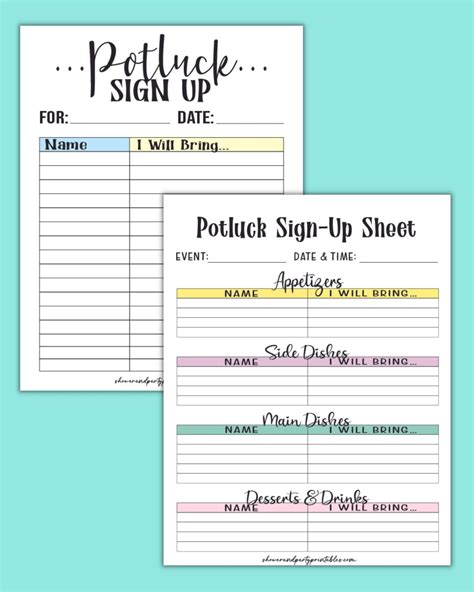FREE Printable Potluck Sign Up Sheet for any Occasion! | Sign up sheets ...