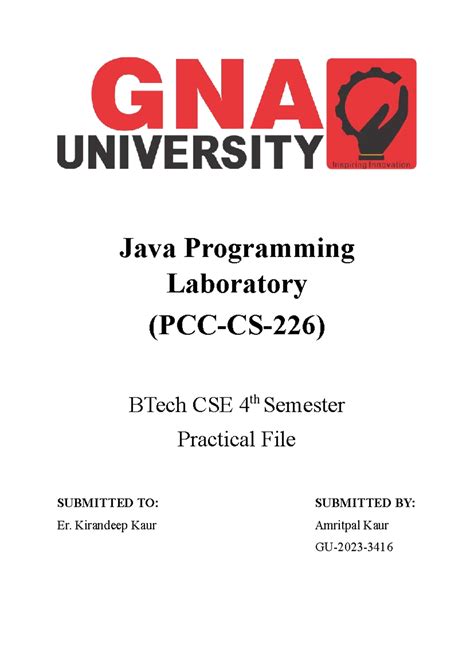 Java Programming Lab BTech CSE 4th Sem Practical File - Studocu