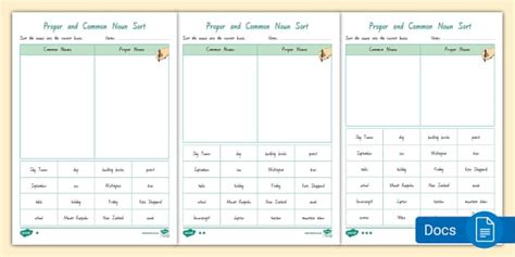 NZ Proper and Common Noun Sort Worksheet