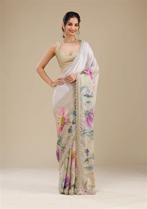 Buy Mehendi Stonework Satin Saree - Koskii