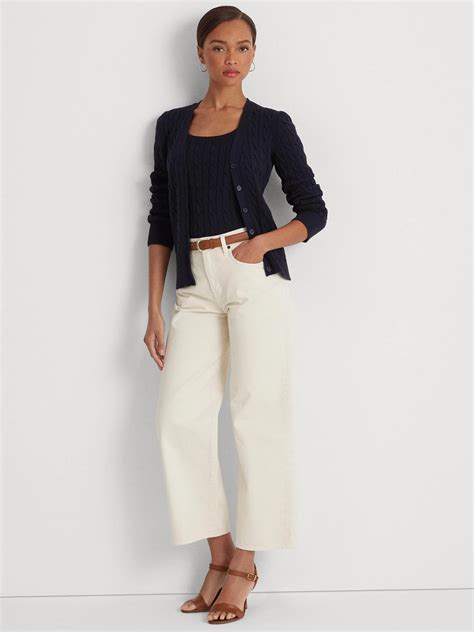 Lauren Ralph Lauren High Rise Wide Leg Jeans, Cream Wash at John Lewis ...