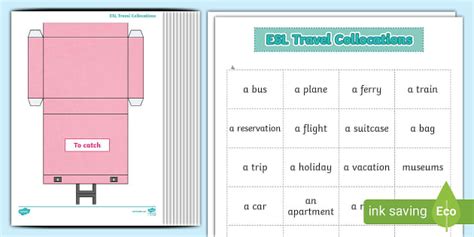 ESL Travel Collocations Sorting Activity