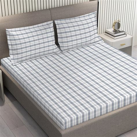 Buy LAYERS Emaline Cotton 144TC Checked 3Pcs Queen Bedsheet Set from ...