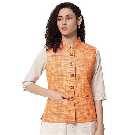 Vastraa Fusion Ladies Khadi Cotton-Small Check Patterns Modi Jacket Wa ...