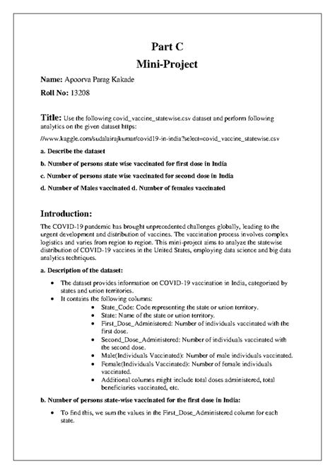 1Part C-miniproject - Mini project - Name: Apoorva Parag Kakade Roll No ...