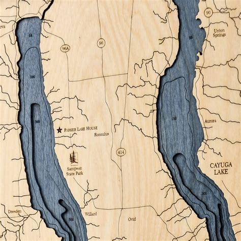 Seneca, Cayuga & Keuka Lakes 4 Level Nautical Chart Wall Art - 16”x 20” - Sea and Soul Charts