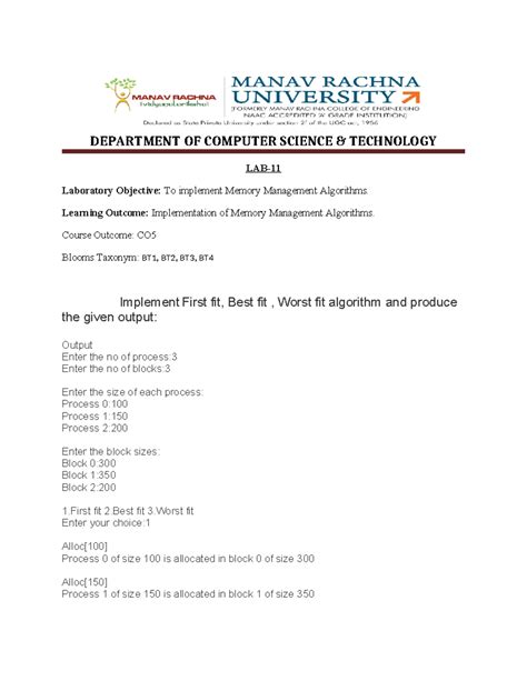 Lab-11 - DEPARTMENT OF COMPUTER SCIENCE & TECHNOLOGY LAB- Laboratory ...